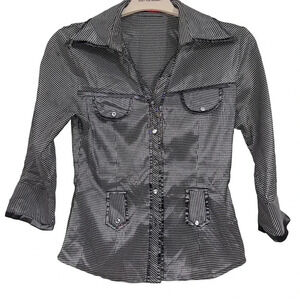 VCM Black & White Checkered Button-Up Shirt with rhinestone buttons size Medium
